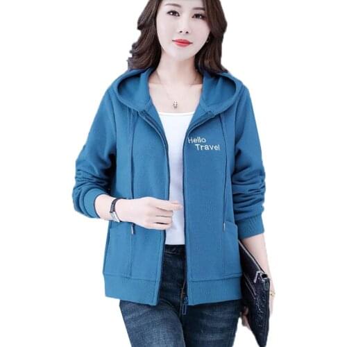 Spring Autumn Embroidery Womens Jacket Short Large Size Hooded Zipper Casual Coat Outwear Long Sleeve Sportswear Female 2020