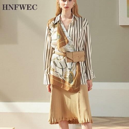 2020 New Summer Women Clothing Printing Split Joint Striped Patchwork Shirt BLOUSE Sashes Female Vestido U883