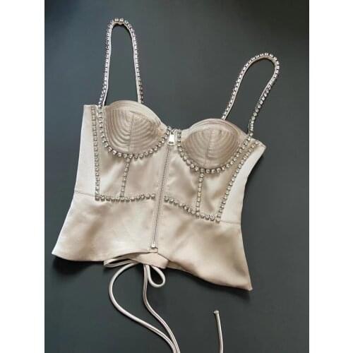 High 2021SS Summer Quality Women Diamonds Strapless Vest Ladies Fashion Camis Tank Tops 2 Color Gdnz 5.29