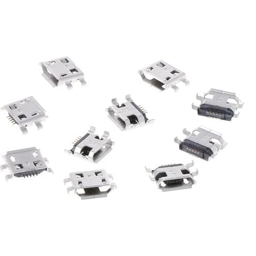 10 Pcs Micro USB Type B 5 Pin Female SMD 4 Pin Legs DIP Socket Connector Drop Ship Support