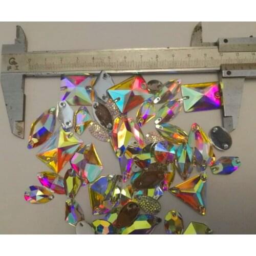 100pcs/lot, AAAA+ Mixed Crystal AB / Clear AB sew on resin stones flat back resin sew on beads