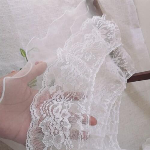 20Yards Embroidery Lace White Tulle Lace Fabric Trim Ribbon DIY Sewing Ruffle White Collar Dubai Doll Dress Guipure Decor 14cm
