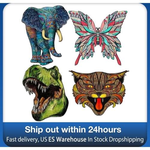 2021 Creative Wooden Animal Shaped Jigsaw DIY Crafts Mysterious Butterflies Dinosaur Elephant Puzzle Pieces Unique Wooden Toy