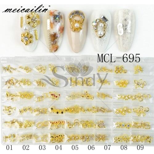 30 Pcs/Bag Japanese 3D Mixed Style Metal Frame Nail Art Decorations Gold Rivet Studs AB Crystal DIY Charms Manicure Accessories