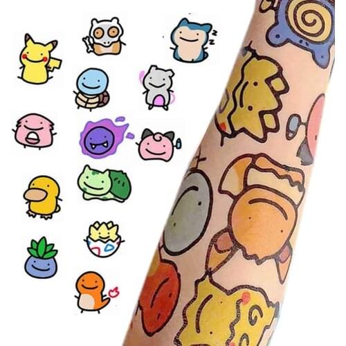 30PCS TAKARA TOMY Pokemon Tattoo Stickers Kawaii Cartoon Pikachu Psyduck Waterproof Sticker Toy Children Birthday Kids Girl Gift