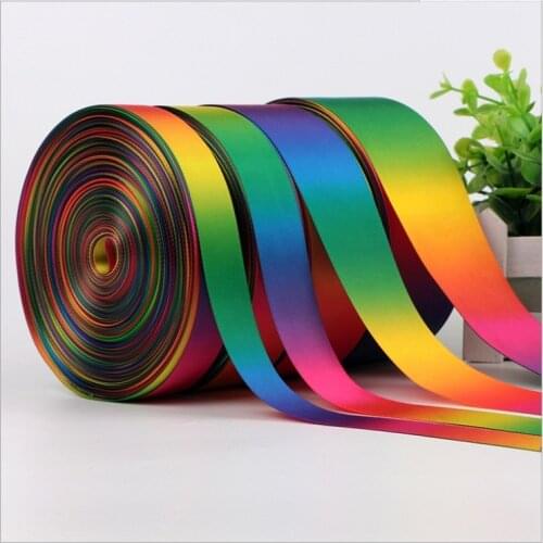 5Yards) 16/25/40/50/75mm Single Face Satin Ribbon Polyester Rainbow Ribbon Gift Wrapping Wedding Christmas Party Decor Ribbon