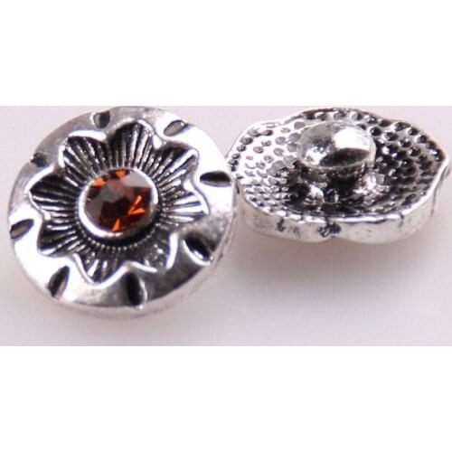 Free shipping Mini 1.2cm brown rhinestone flower charm DIY snap button metal charms