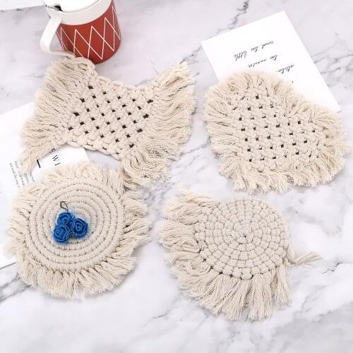 Bohemia Table Mat Macrame Cup Pad Coffee Cup Mats Pure Handmade Cotton Braid Northern Europe Style