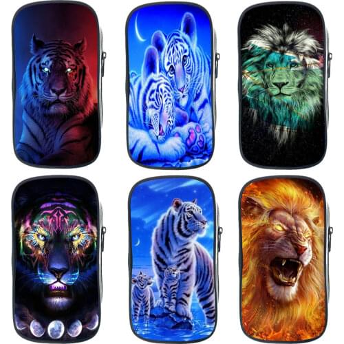 Large Capacity Animal Lion Tiger Wolf Pencil Case Student Cool Pencil Bag Boy Pen Bag Stationery Bags School Supplies Makeup Box