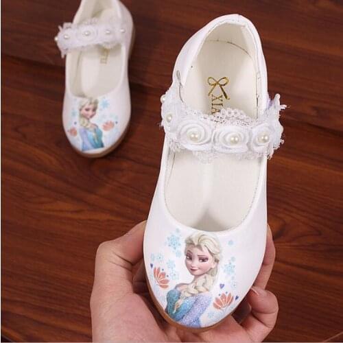 Disney New Kids Elsa Casual Shoes girls Frozen Princess soft cartoon shoes Childrens cartoon pearl leather shoes
