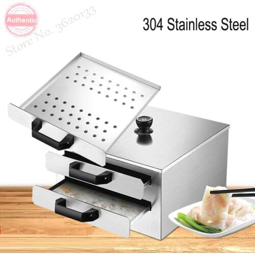 Home 2 Layers Rice Noodle Rolls Machine with 3 Steam Tray 304 Stainless Steel Drawer Type Steamer Induction Cooker and Gas Stove