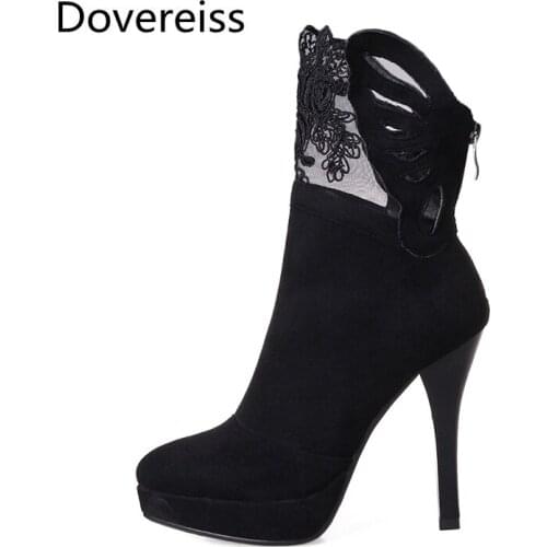 Dovereiss Fashion Womens Shoes Winter new Pointed Toe sexy Stilettos Heels Sexy Zipper Concise Mature Short boots big size 42