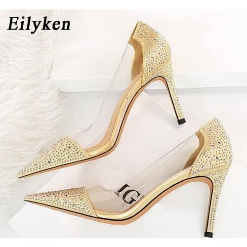 Eilyken New Arrival Crystal Diamond Women Pumps Sexy Pointed Toe Thin High Heel Shoes Ladies Bride Wedding Fashion Shoes