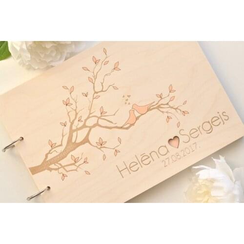Elegant Dove Wood Wedding Guest Book Photo Guestbook Personalized Wooden Photalbum Family Anniversary Gift For Parent