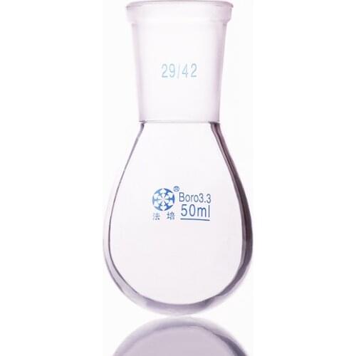 Flask eggplant shape,short neck standard grinding mouth,Capacity 50ml and joint 29/42,Eggplant-shaped flask