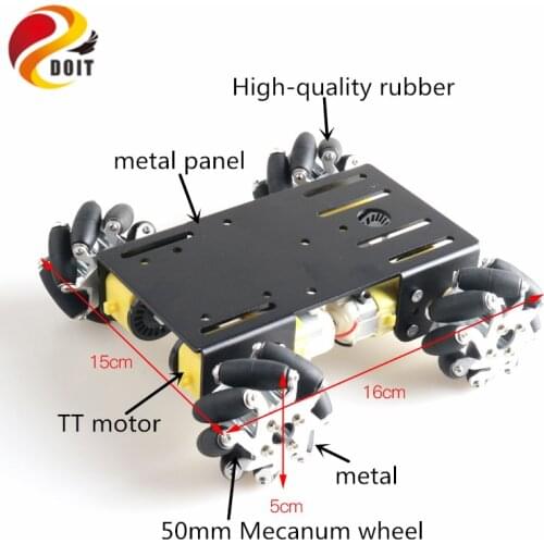 4WD Omni Wheel Smart Robot Car Chassis Kit 4pcs 50mm Metal Mecanum Wheel 4pcs TT Motor DIY For ROS AGV Drift