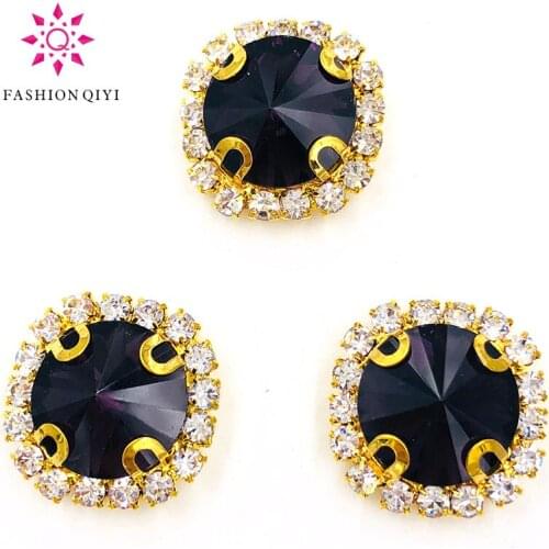 New 10pcs/pack Deep purple Round shape gold base sew on rhinestones Crystal button wedding decoration diy/clothing accessories