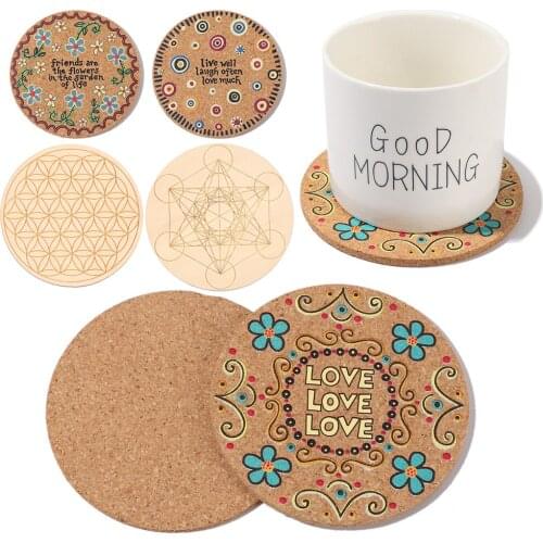 10/20cm Natural Wood Round Chakra Pattern Coaster Circles Carved Flower Decor Healing Arts And Crafts Collectibles Kitchen Tools