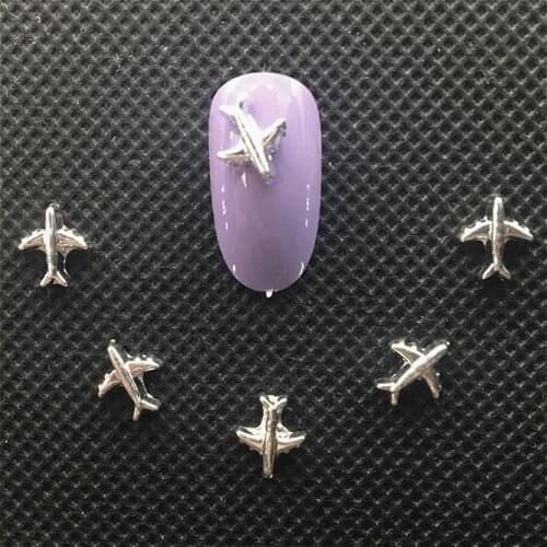 Metal 3d Nail Art Decorations Punk Silver Airplane Alloy Nails Studs Charms Manicure Stickers Fighter Fingernail Accessories