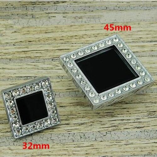 Fashion deluxe square black glass crystal drawer cabinet knobs pulls rhinestone K9 crystal silver dresser cupboard door handles