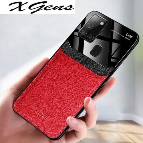 Fashion Shockproof Case for Samsung A21S Leather Mirror Tempered Glass Silicone Phone Back Cover for Galaxy M31 M21 M30S