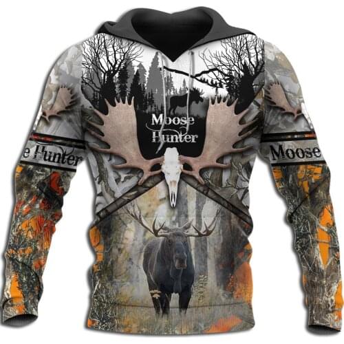 Moose Hunting Camo 3D Print Men Hoodies/sweatshirt Harajuku Fashion Hooded Long Sleeve Pullovers Unisex streetwear Drop shipping