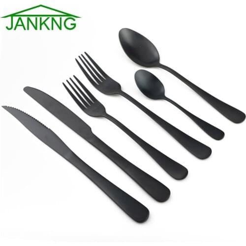 24pcs Luxury Black Cutlery Set Stainless Steel Western Food Tableware Sets Cake Fork Steak Knife TeaSpoon Dinner Dinnerware Set