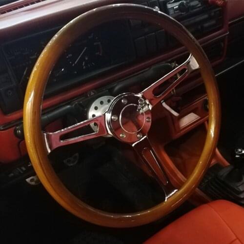 Super Quality Wood Steering Wheel 15" Chrome Iron Spoke Universal Real Wooden 15inch 380mm Classic Vintage For Car Modification