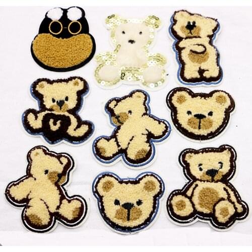 Cute Heart-shaped Bear Chenille Sequins Icon Towel Embroidery Applique Patches For Clothing DIY Iron on Badges on the Backpack