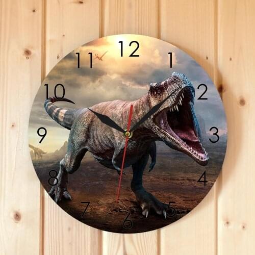 T-rex Roaring Scene 3d Illustration Wall Art Clock Jurassic King T-rex Tyrannosaurus Wall Clock Dinosaur Kids Bedroom Decor