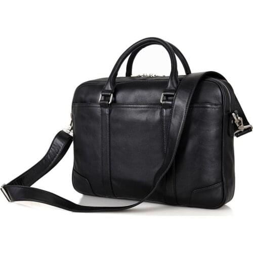 Nesitu Black Brown Chocolate Genuine Leather Men Briefcase 14'' Laptop Portfolio Men Messenger Bags Business Travel Bag #M7349