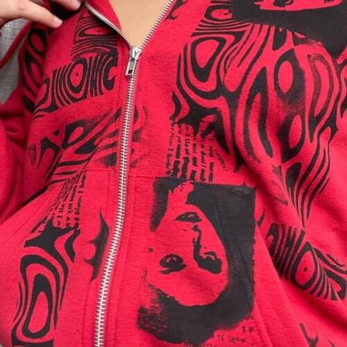 2021 New Hoodies Gothic Sweatshirt Long Sleeve Zipper Hoodies Women Cotton Coat Harajuku Streetwear Y2K Aesthetic Hip Hop Tops