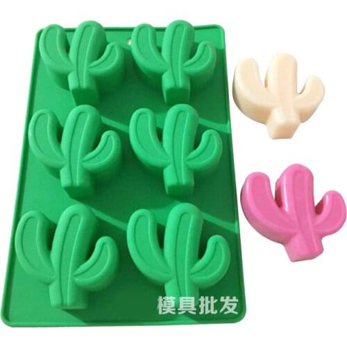 Wholesale!! 1pcs New Style 6-Holes Cactus Green Good Quality 100% Food Grade Silicone Cake/Pudding/Jelly Bakeware DIY mold
