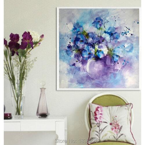 Wholesale Handpainted Canvas Picture for Living Room Handmade Modern Beautiful Flower Hang Painting Wall Decoration
