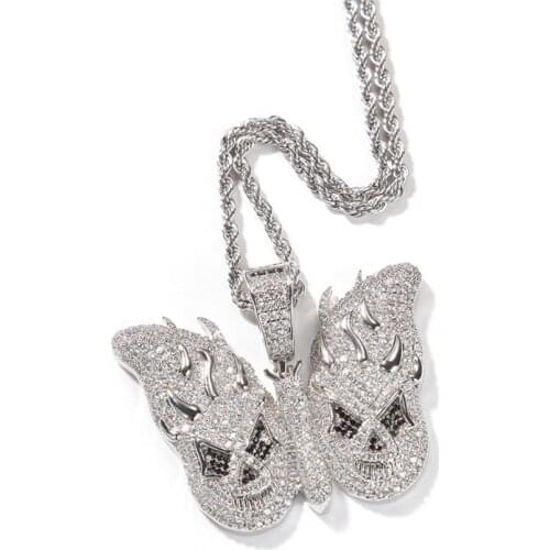 Flame Butterfly Pendant Necklace Iced Out Micro Paved CZ Necklace Hip Hop Jewelry For Men Women Gifts