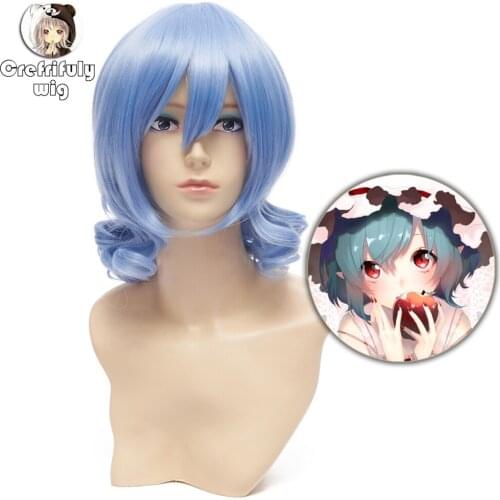Project Remilia Scarlet Short Wavy Light Blue Cosplay Wig Synthetic Hair Perucas Halloween Costume Party Play Wigs Free Shipping