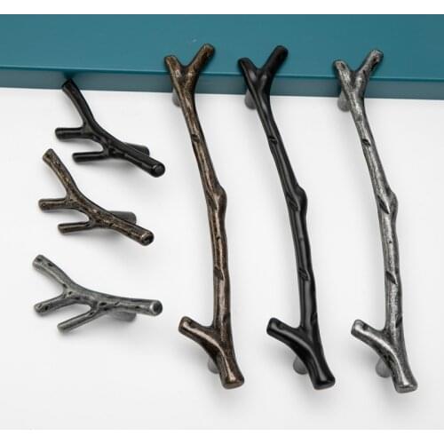 Tree Branch Rural Furniture Handle Black Silver Cabinet Knobs and Handles Kitchen Pulls Drawer Knobs 96mm 128mm