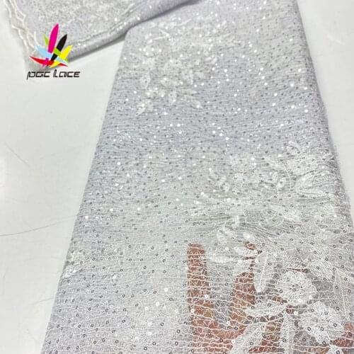 Mesh Sequin Net lace Fabric White Color 2021 High Quality African Mesh Wedding Good Price for Dress XZ3810B