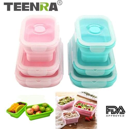 TEENRA Silicone Collapsible Lunch Box Set Silicone Food Container Storage folding Food Bento Lunch Box Microwave Dishwasher Safe