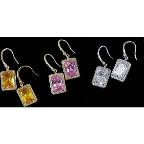 Cute Square Hanging Earrings Colourful Crystal Pendant Pink Zircon Jewelry For Women 2021 Trend Korean Fashion Accessories Gift