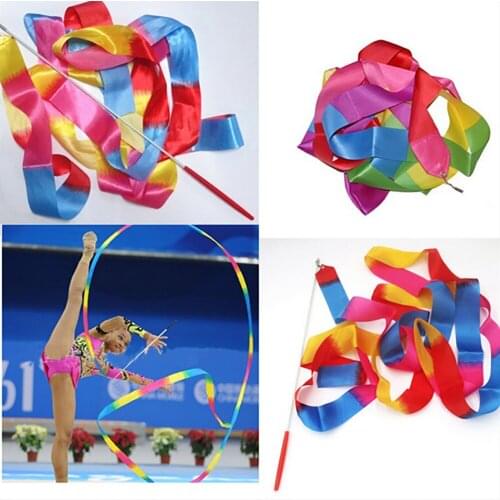 4M Gym Dance Ribbon Rhythmic Art Gymnastic Ballet Streamer Twirling Rod Dropship #316