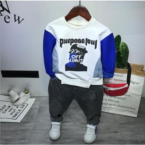 Baby Boys spring Autumn Clothes Fashion Cotton Set boy Sports Suit For A Boy Stitching sweater+ jeans ChildrenS Clothing