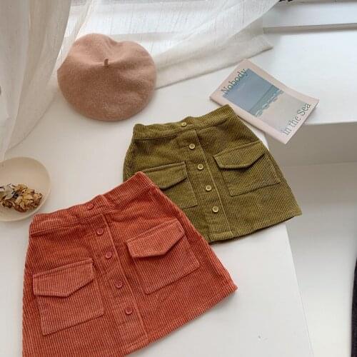 2 3 4 5 6 7 Years Toddler Girls Skirt Autumn High Quality Corduroy Skirt for Girls Fashion Pocket Corduroy Child Baby Skirts New