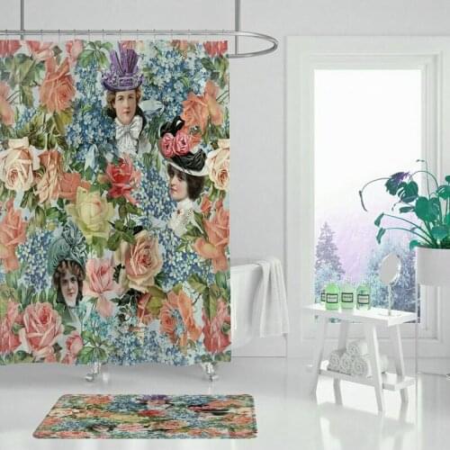 Green Tropical Plants Leaves Rug Bathroom Shower Curtain Soft 3 PCS Mat Set Toilet Cover Bath Waterproof Toilet Cover Mat
