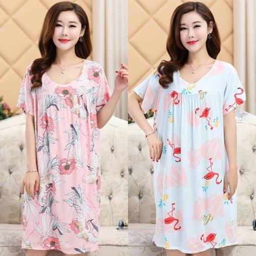 Plus Size 5XL Summer Nightgowns Women Short Sleeve Female Animal Print Sleepshirts Floral Nightdress Elegant Pijama Feminino 4XL
