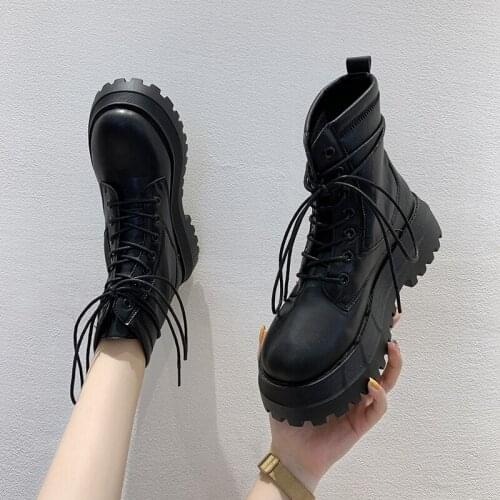 Motorcycle Handsome Boots Nice Autumn Wild Boots Female England Thick High Heels Boots Womens Boots Zip Cross-tied