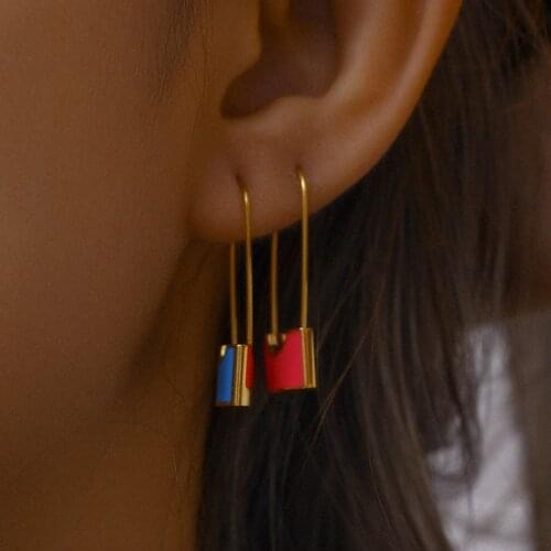 2021 New Stainless Steel PVD Enamel Colorful Pin Earrings For Women Tarnish Free Hypoallergenic Lock Drop Earring Y2K Earrings