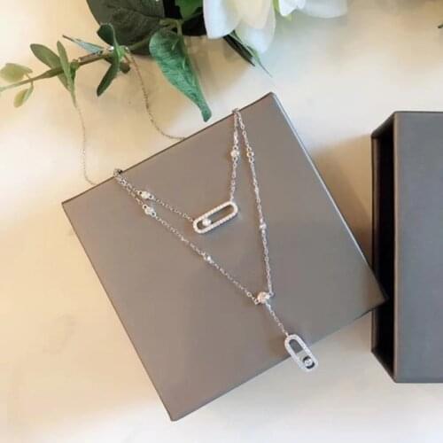 Hot Brand Pure 925 Silver Jewelry For Women Beach Necklace Slide Stone Drop Pendants Move Stone Design Summer Neckalce
