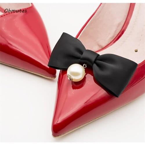 1 Pair OL Fashion Shoes Flower Pearl Decoration Bow Shoes Clip Accessories Shoes Office Girls