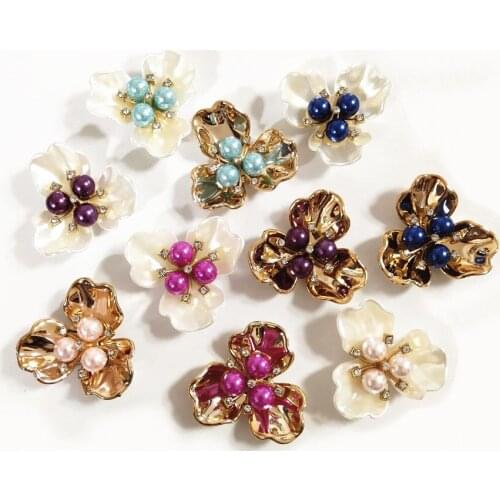 10 PCS 38.5x36mm 5 Colors Imitation Shell Pearl Flowers For Earring Clothing Hair Accessories DIY Jewelry Making